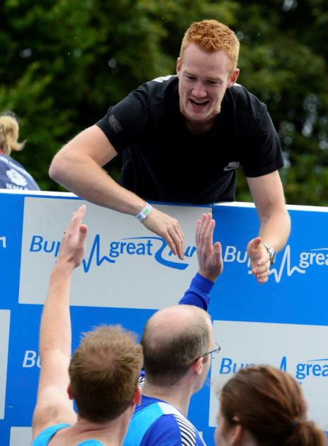 Olympic Gold Medal Heroes (left to right) Greg Rutherford, Nicola Adams, Kat Copeland, Ellie Simmonds and Mo Farah at the starting line of the 2012 Bupa Great North Run today. © North News & Pictures ltd